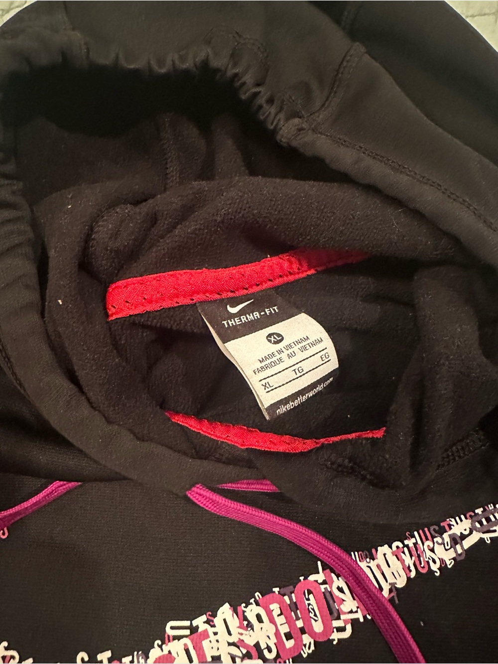 Nike Black Hoodie with Pink Swoosh and Drawstring - Picture 4 of 5